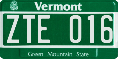 VT license plate ZTE016