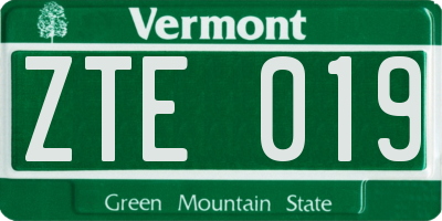 VT license plate ZTE019