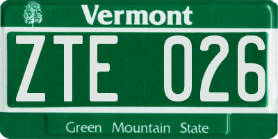 VT license plate ZTE026