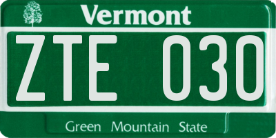 VT license plate ZTE030