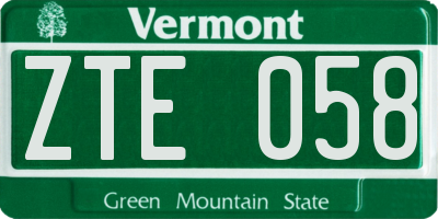 VT license plate ZTE058