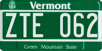VT license plate ZTE062