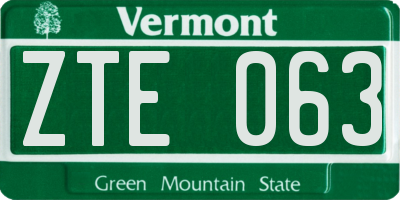 VT license plate ZTE063