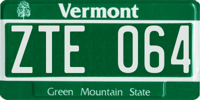 VT license plate ZTE064