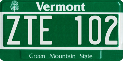 VT license plate ZTE102