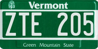VT license plate ZTE205