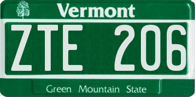 VT license plate ZTE206