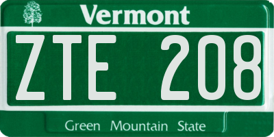 VT license plate ZTE208