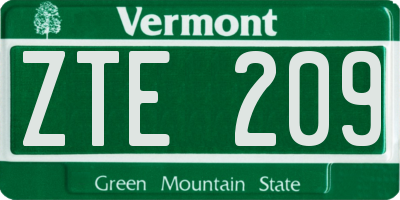 VT license plate ZTE209