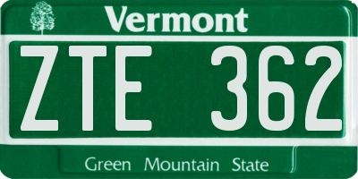VT license plate ZTE362
