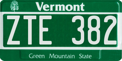 VT license plate ZTE382