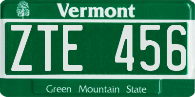 VT license plate ZTE456