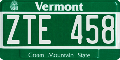 VT license plate ZTE458