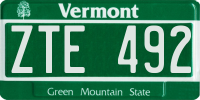 VT license plate ZTE492