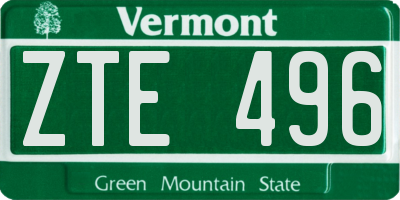 VT license plate ZTE496
