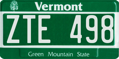 VT license plate ZTE498
