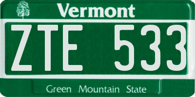 VT license plate ZTE533