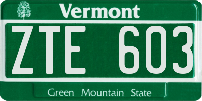 VT license plate ZTE603