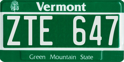 VT license plate ZTE647