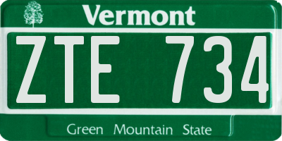 VT license plate ZTE734