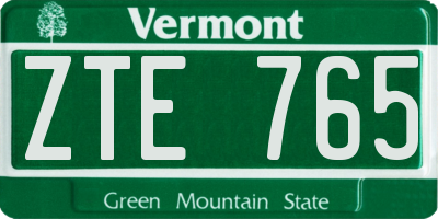 VT license plate ZTE765