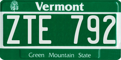 VT license plate ZTE792