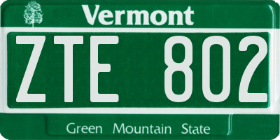 VT license plate ZTE802