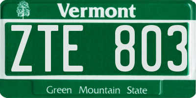 VT license plate ZTE803