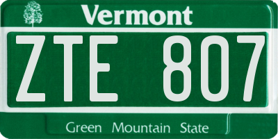 VT license plate ZTE807