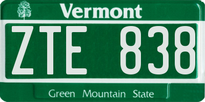 VT license plate ZTE838