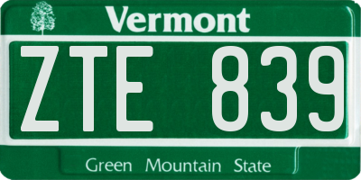VT license plate ZTE839