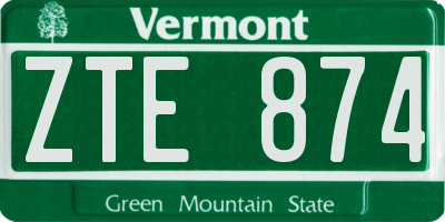 VT license plate ZTE874