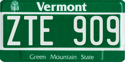 VT license plate ZTE909