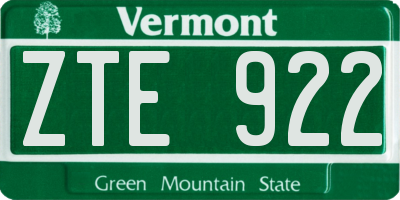 VT license plate ZTE922