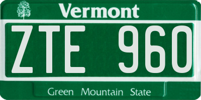 VT license plate ZTE960