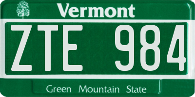 VT license plate ZTE984