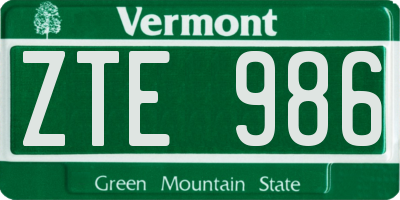 VT license plate ZTE986
