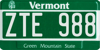 VT license plate ZTE988