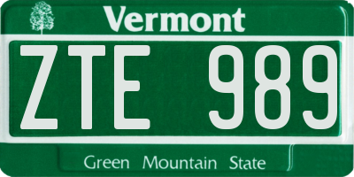 VT license plate ZTE989