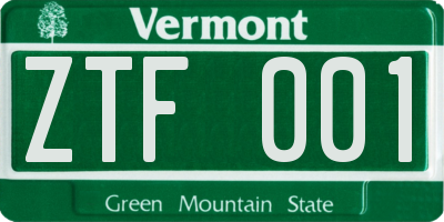 VT license plate ZTF001