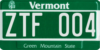VT license plate ZTF004