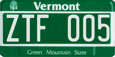VT license plate ZTF005