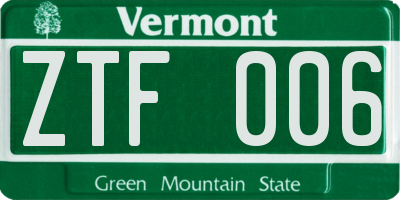 VT license plate ZTF006