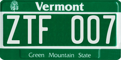 VT license plate ZTF007
