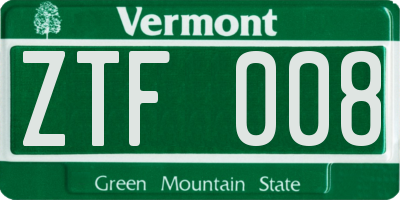 VT license plate ZTF008