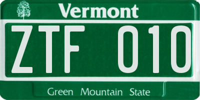 VT license plate ZTF010
