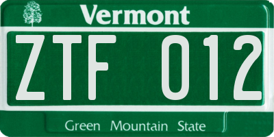 VT license plate ZTF012