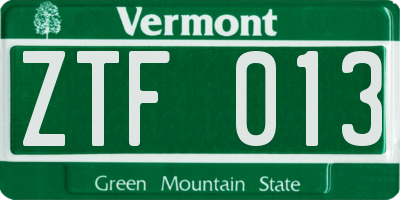 VT license plate ZTF013