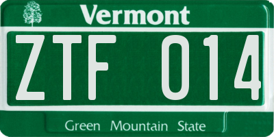 VT license plate ZTF014