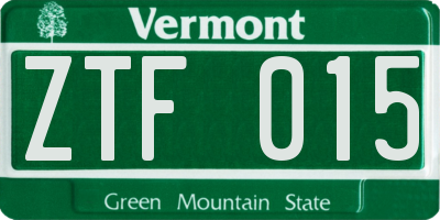 VT license plate ZTF015